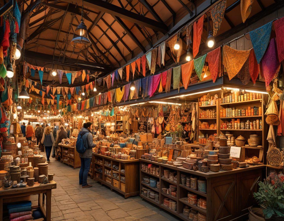 A bustling marketplace filled with diverse stalls showcasing a variety of bulk merchandise, from colorful fabrics to unique decor items. Shoppers enthusiastically exploring hidden corners with magnifying glasses and cartloads of treasures. Warm lighting illuminating the vibrant hues of the products, emphasizing the thrill of bargain hunting. The scene conveys a sense of adventure and discovery. super-realistic. vibrant colors. 3D.